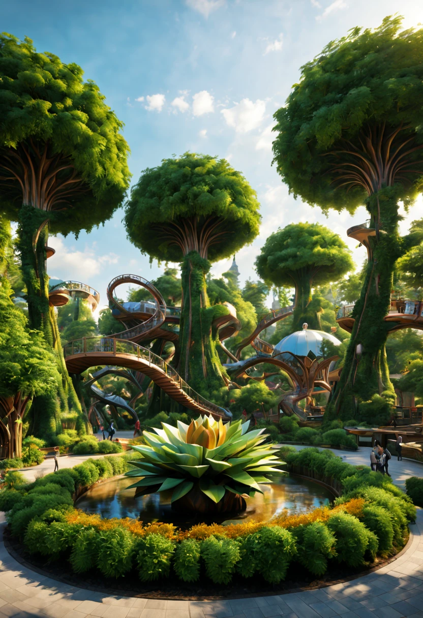 (nature theme park), plant sculpture front park gate, nature style, (best composition), ultra-wide-angle, octane render, enhance, intricate, (best quality, masterpiece, Representative work, official art, Professional, unity 8k wallpaper:1.3)