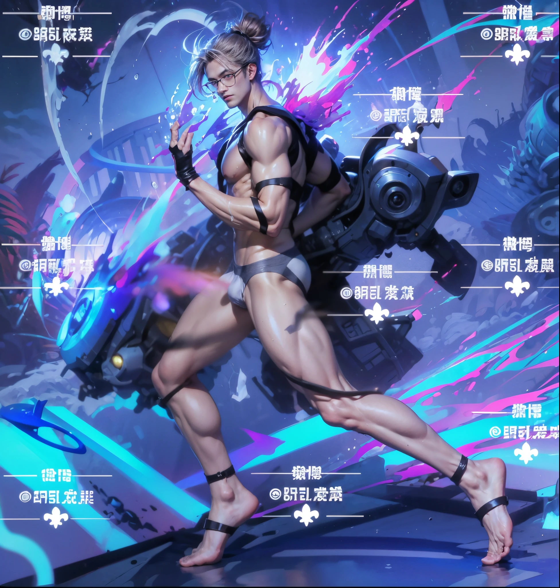 (max resolution: 1.2), (Ultra HDTV: 1.2), 8K resolution, Eye and skin details, detailed facial features, , (Sharp focus: 1, 2), ( Accurate focus) facial expressions: 1,2), 1 boy, Many positions , 20-25 years old, ( Brown hair ), (Shirtless), Shirtless, Perfect muscles, 8 pack, (light sweat, white fluid, splashing all over the body), (Black briefs), Blue sky, Tree mortar, Transplant, ((Little drops of water on 8-pack abs)), (((water, water))), splashed all over his face, splashed all over his abs, splashed all over his body, his face turned red from embarrassment. ((There is a faint word SelenaAI in the corner of the photo)),Blue sky, white clouds, light sunshine, beach background, (hairy), showing hair, Wear glasses, Erect in underwear, straight (detail), ((super detailed image)), leaking,The is erect in the underwear, the protrudes into the underwear