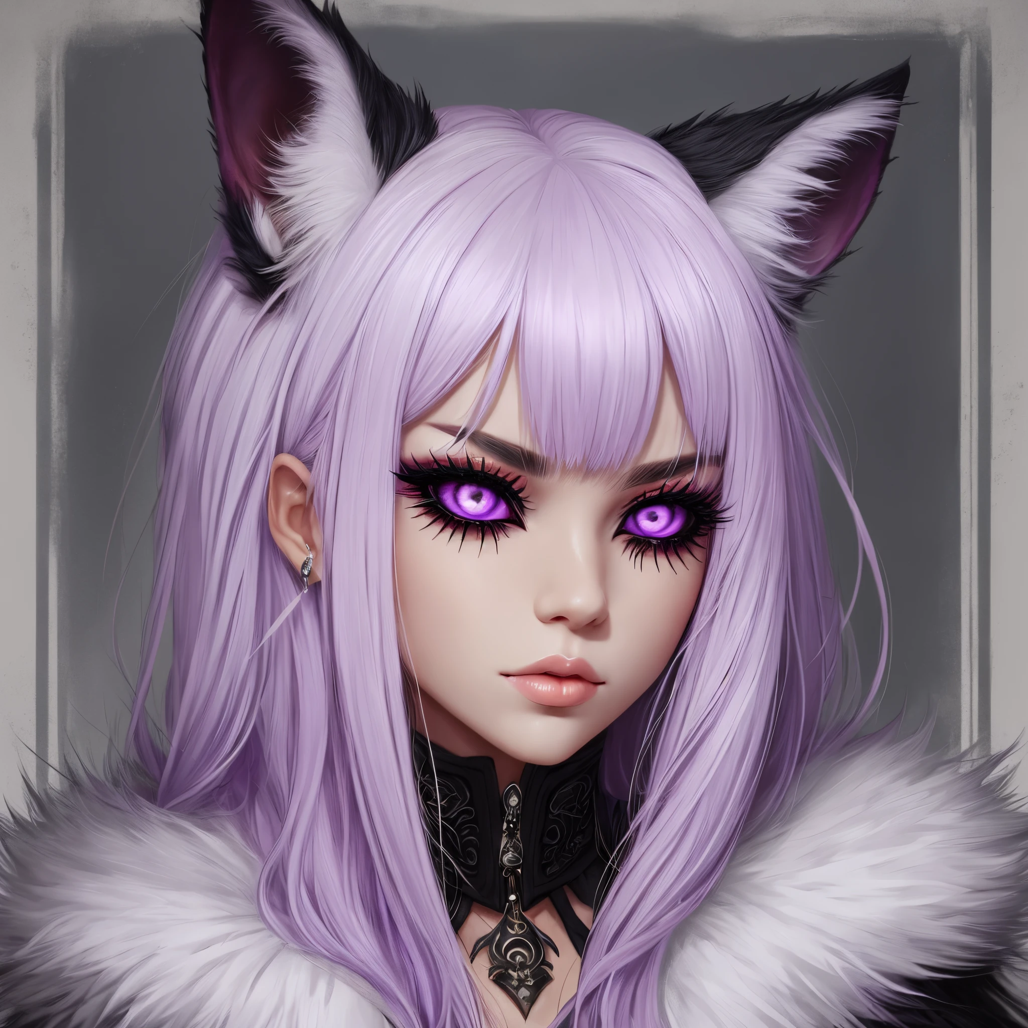 Demon wolf, white fur violet eyes, long lashes --auto --s2