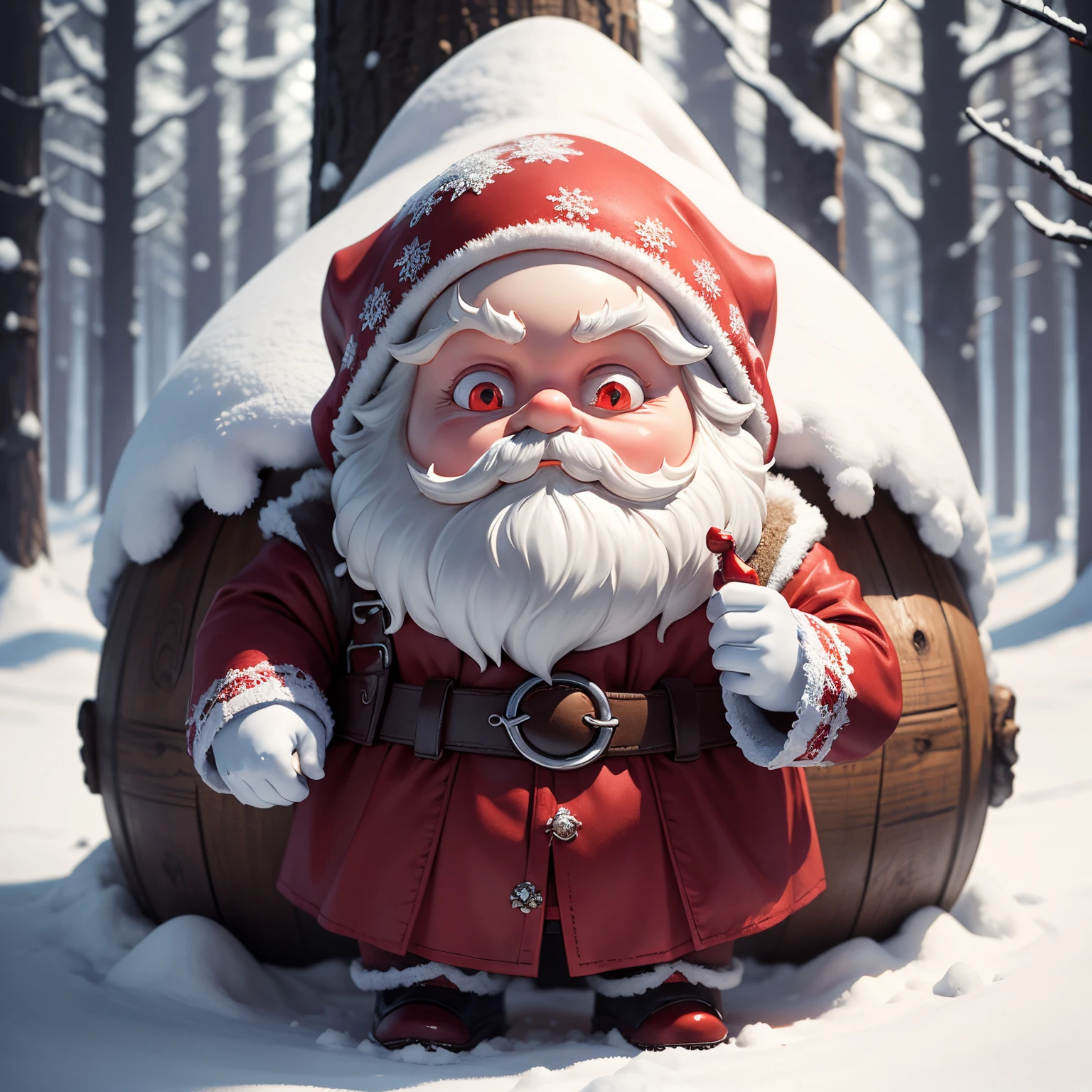 ​masterpiece、top-quality、ultra-detailliert、creepy red gnome//、fairy tale snow forest