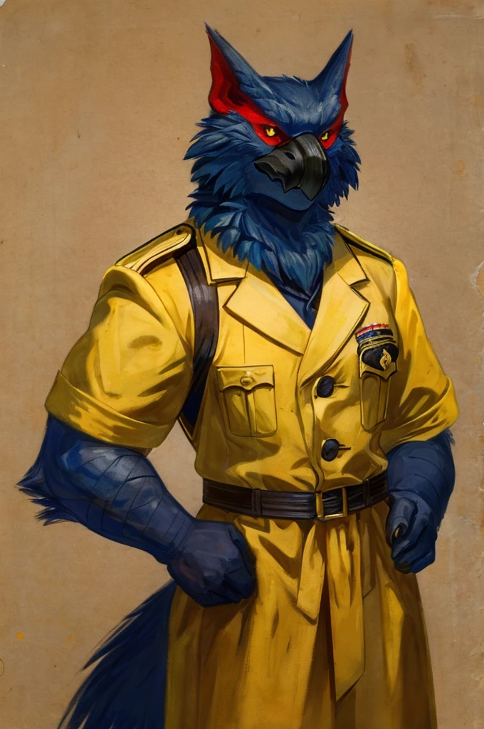 A Nargacuga as a German official posing for a portrait, yellow uniform, 1900s photograph,