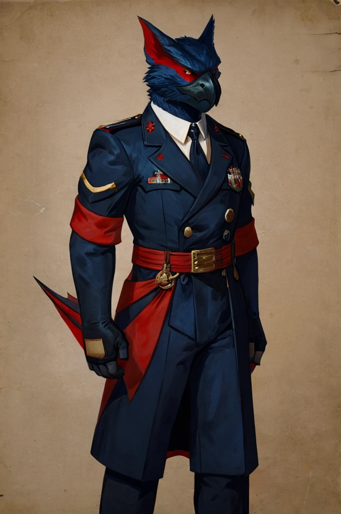 A Nargacuga as a German official posing for a portrait, black-red uniform, fingerless gloves, clawed hands, 1900s photograph,