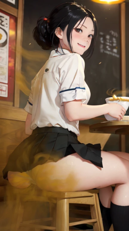 ((velocity)),Yellow smoke,Attacked by farts, (((Women farting))),(girl farting while sit and eating ramen)),smiled faintly,velocity,(Yellow smoke is rising))(a female student), (wearing a school uniform and skirt),(sit facing the ramen),(her butt facing the screen)) (short black hair),(Asian woman),(ramen restaurant),(masterpiece:1.2、top-quality)、(the Extremely Detailed CG Unity 8K Wallpapers、ultra-detailliert、Best Shadows)、(细致背景)、(The best lighting、extremely delicate and beautiful)、depth of fields、1girl in、独奏、upward looking gaze、