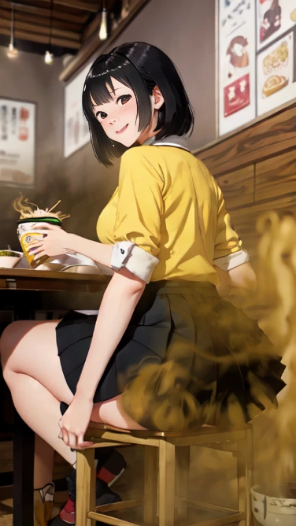 ((velocity)),Yellow smoke,Attacked by farts, (((Women farting))),(girl farting while sit and eating ramen)),smiled faintly,velocity,(Yellow smoke is rising))(a female student), (wearing a school uniform and skirt),(sit facing the ramen),(her butt facing the screen)) (short black hair),(Asian woman),(ramen restaurant),(masterpiece:1.2、top-quality)、(the Extremely Detailed CG Unity 8K Wallpapers、ultra-detailliert、Best Shadows)、(细致背景)、(The best lighting、extremely delicate and beautiful)、depth of fields、1girl in、独奏、upward looking gaze、