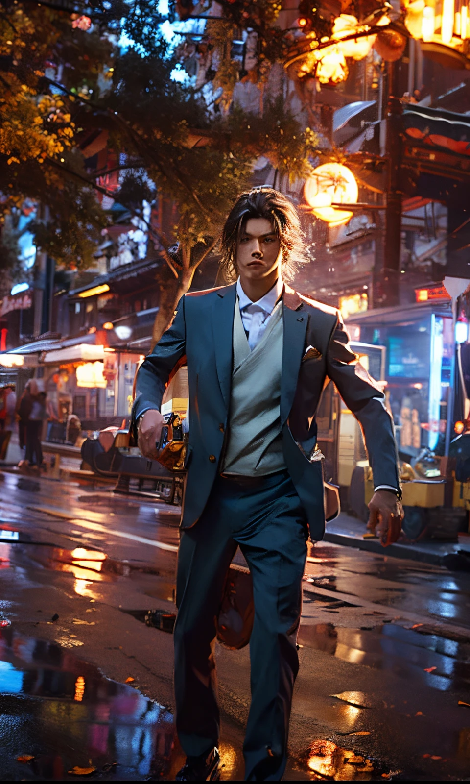 schoolboy,Divide hair in the middle,Business suit