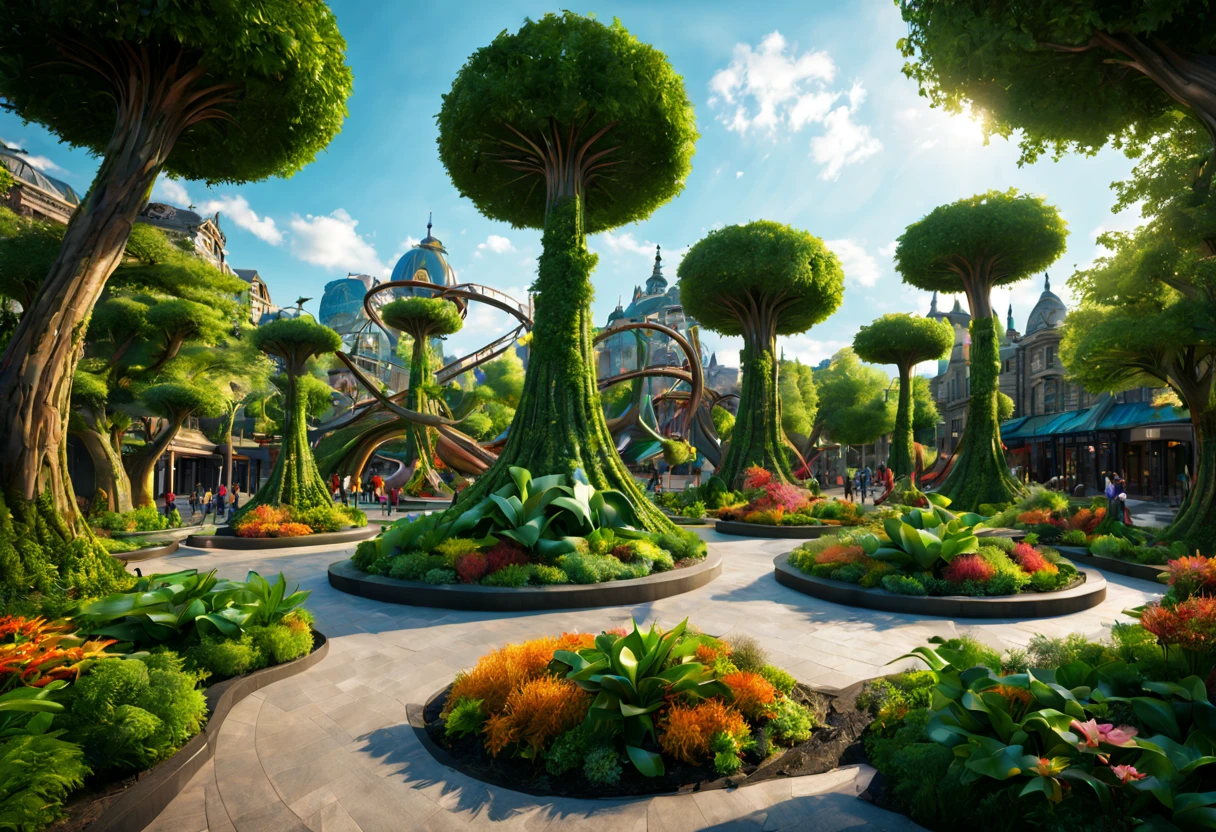 (nature theme park), plant sculpture front park gate, nature style, (best composition), ultra-wide-angle, octane render, enhance, intricate, (best quality, masterpiece, Representative work, official art, Professional, unity 8k wallpaper:1.3)