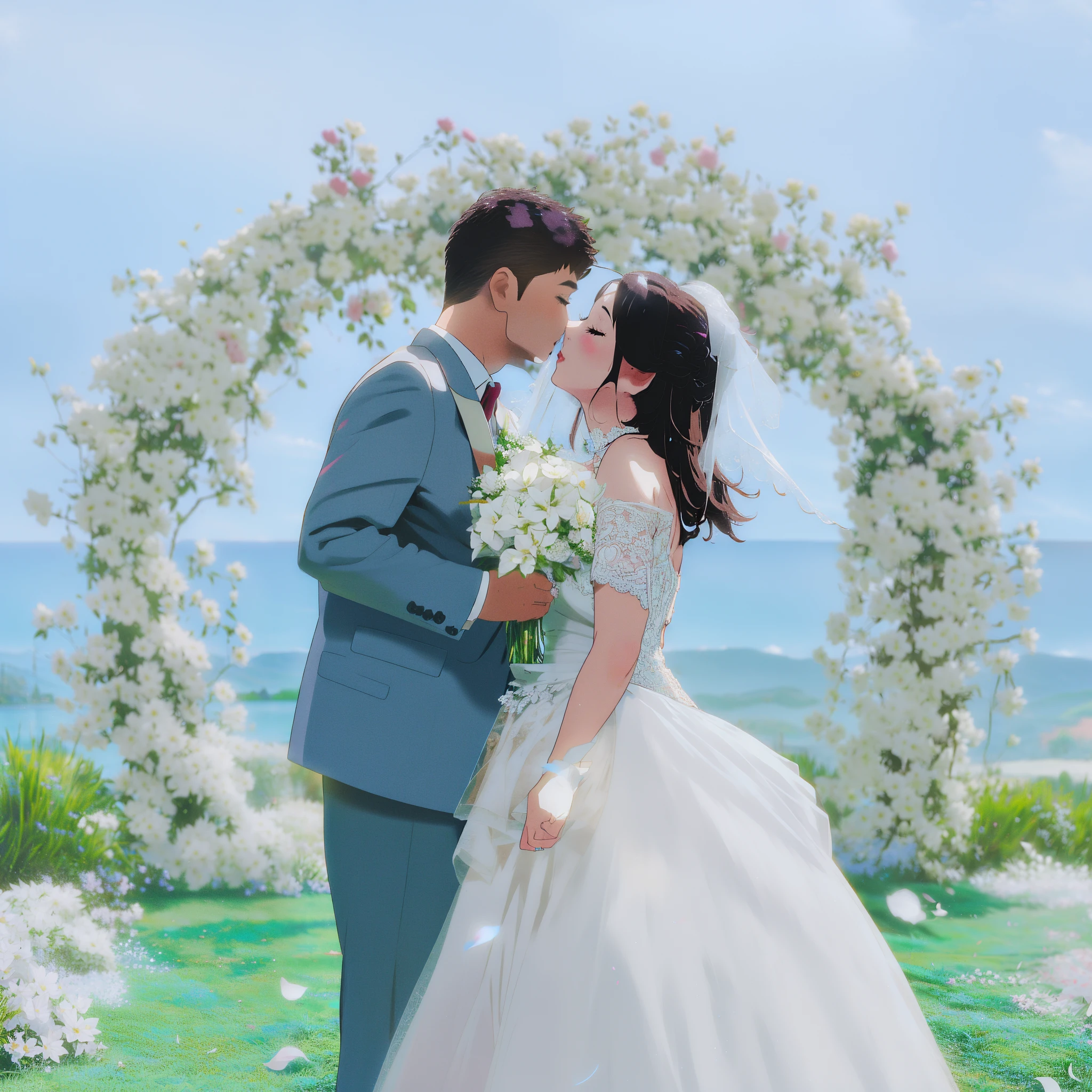 Bride and groom kissing in front of flower arch, wedding photo, Background with, Romantic, luxurious wedding, Weddings, kissing together cutely, Shot with Canon EOA 6 D Mark II, couple kissing, trailer, lovely kiss, professional wedding photography, ๐คฌ ๐คฎ ๐ ๐, ๐ก๐ธ๐ถ๐ช๐ท๐ฝ๐ฒ๐ฌ, wedding photography, kisses, behind the scenes, cute couple, jia