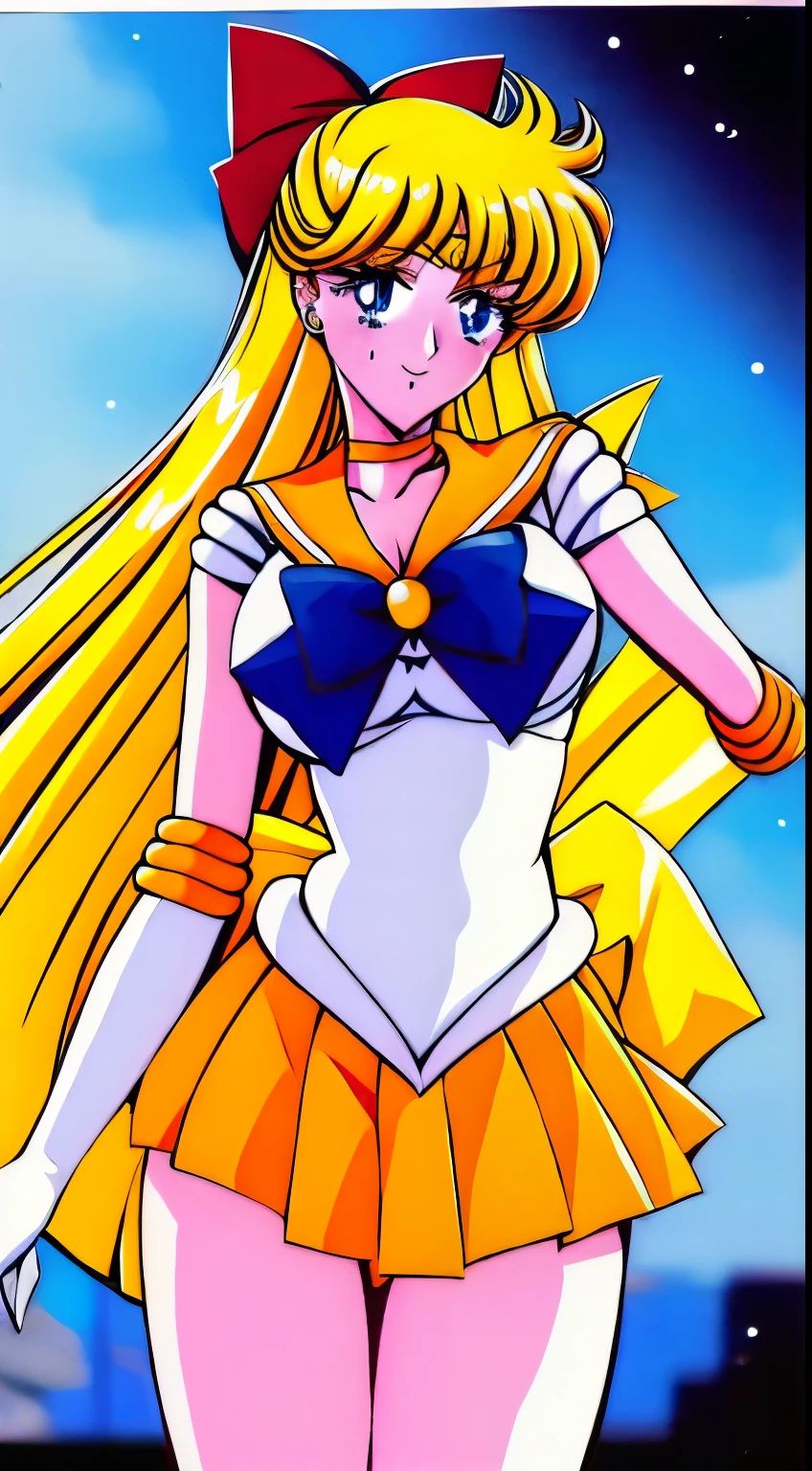 masutepiece, Best Quality, High resolution, venus1, 1 girl, Solo, Warrior Sailor Suit, sailorvenus, aino minako, Blonde hair, magical little girl, Blue eyes, Orange Ultra Mini Skirt, Elbow length gloves, tiarra, Pleated skirt , Hair Bow, Orange Sailor Necklace, Ultra mini skirt, Choker, Red bow, orangechoker, White Gloves, Very long hair, Jewelry, earrings, Climb the stairs, close-up, Smile, Cowboy Shot, Sailor Senshi Uniform, Sailor collar, Pleated skirt, elbow groves, In the back pose, Show me the loot, Backwards, Big loot has no strings, Full body, Rabbit, Close-up loot, Climb the stairs backwards, Slim Girl, Skinny Girl , big booty.