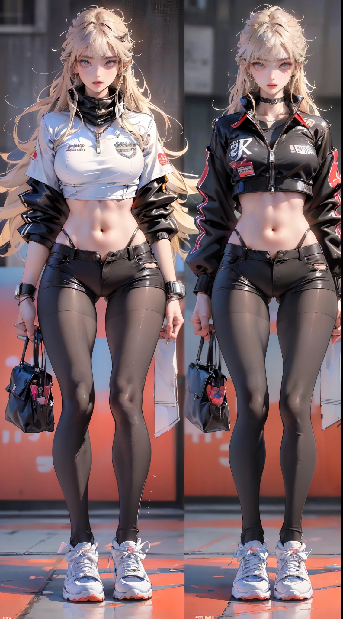 female pervert,20yr old,(Full body like:1.2),(Slender body proportions), (Best quality at best, 4K, 8K, A high resolution, tmasterpiece:1.2), ultra - detailed, (actual, realistically, realistically:1.37), moody gestures, western metal, Moderate chest size, Happy expression, Sports student uniform with sneakers