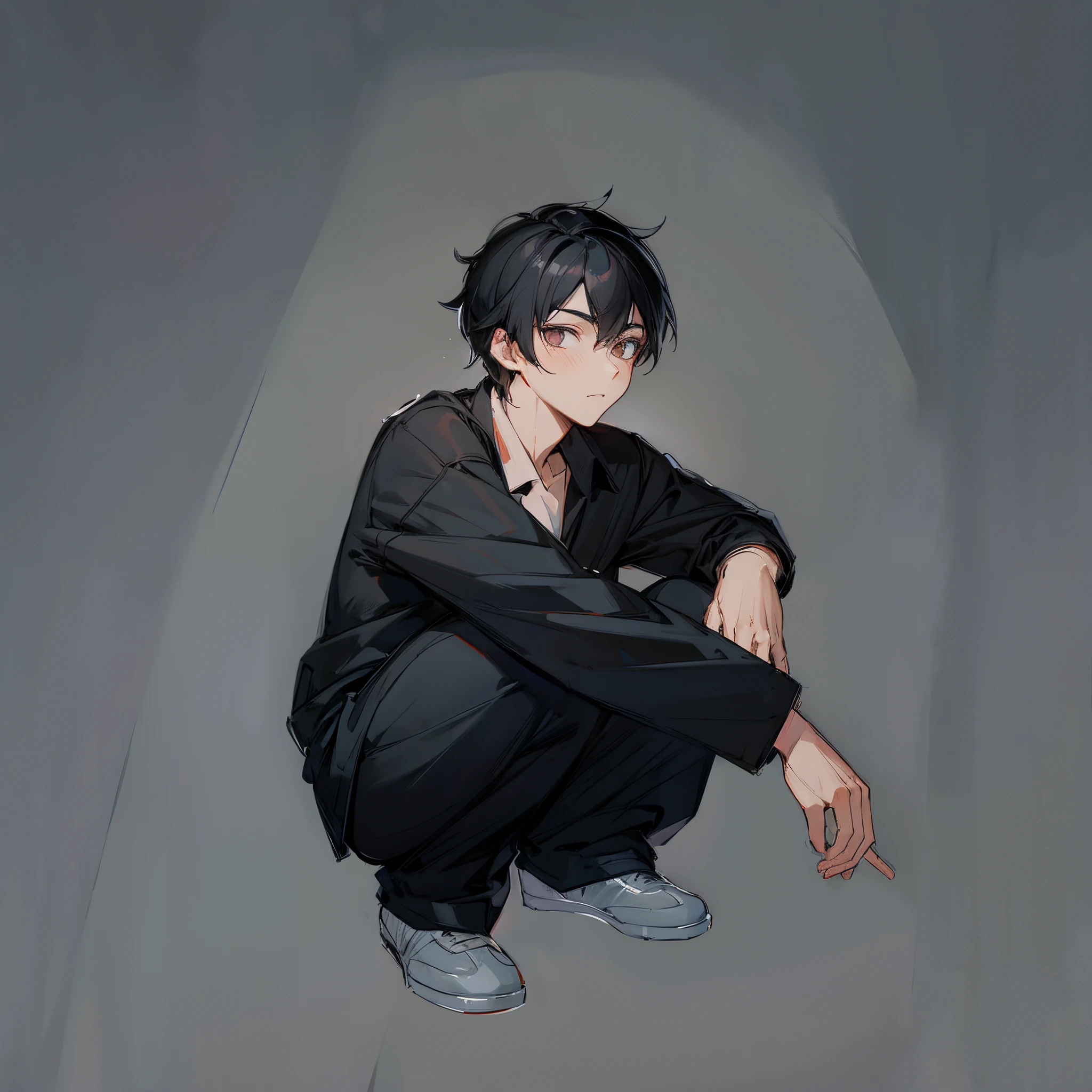 black hair boy, black shirt, best detail, Transparent Background,