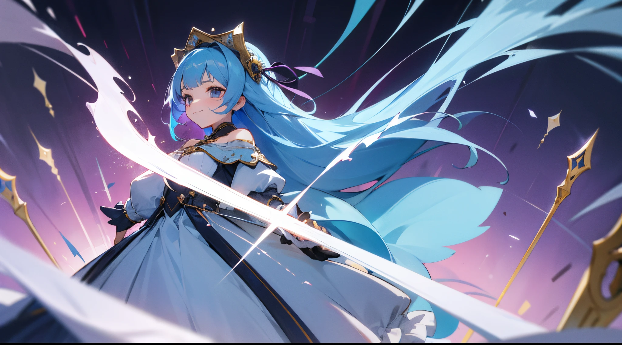 one-girl,blue hairs,ssmile,renaissance french background,offcial dress,Best quality at best,Ultra-high sharpness,quadratic element,《the original god》game characters