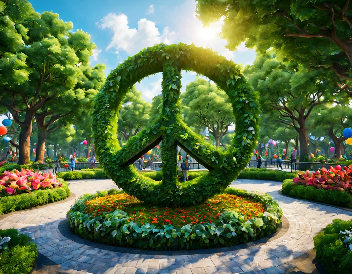 (nature theme park), plant sculpture front park gate, nature style, (best composition), ultra-wide-angle, octane render, enhance, intricate, (best quality, masterpiece, Representative work, official art, Professional, unity 8k wallpaper:1.3)