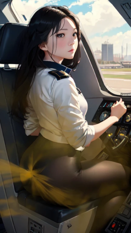((velocity)),Yellow smoke,Attacked by farts, (((Women farting))),(girl farting while sit captain seat and control the plane)),frowned,velocity,(Yellow smoke is rising))(a female pilot), (wearing a pilot uniform and legging),(sit facing the screen),(her butt facing the screen)) (long black hair),(Asian woman),(airplane cockpit ),(masterpiece:1.2、top-quality)、(the Extremely Detailed CG Unity 8K Wallpapers、ultra-detailliert、Best Shadows)、(细致背景)、(The best lighting、extremely delicate and beautiful)、depth of fields、1girl in、独奏