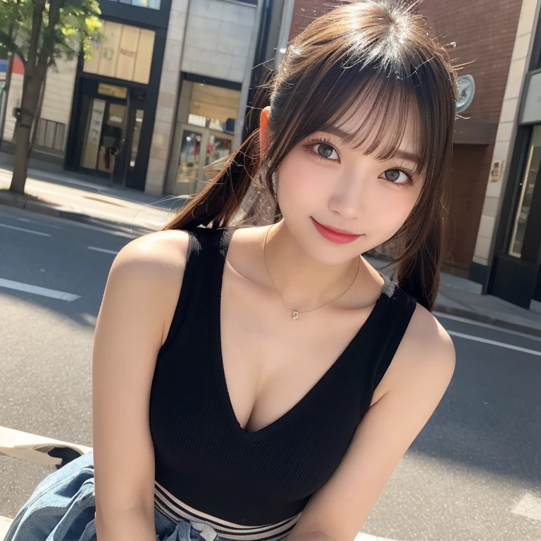 masutepiece, 1 girl in、Best Quality, Illustration, Ultra-detailed, finely detail, hight resolution, 8K Wallpaper, Perfect dynamic composition, Beautiful detailed eyes, Women's Fashion,Natural Color Lip, twin-tail hair. Bold sexy poses,Smile,Harajuku、 girl、Cute、Sexy shot looking at camera, Duck mouth