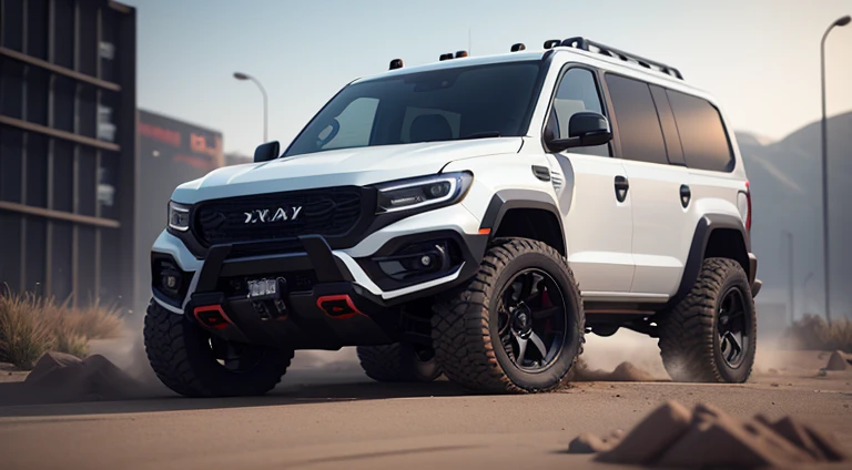 modern 4x4 off-road van, car render, realistic, 3D, digital billboard, point cloud, Unreal Engine 5, Keyshot, Octane, ArtStation trending, ultra high detail, ultra realistic, cinematic, 8K, Zaha Hadid style, nanospace, plastic material, dark atmosphere