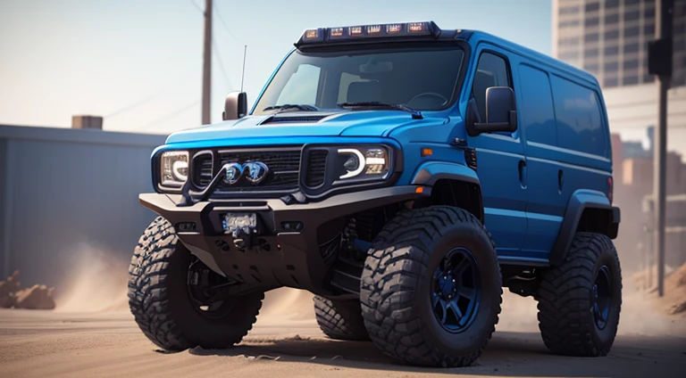 modern 4x4 off-road Midnight Blue color van, car render, realistic, 3D, digital billboard, point cloud, Unreal Engine 5, Keyshot, Octane, ArtStation trending, ultra high detail, ultra realistic, cinematic, 8K, Zaha Hadid style, nanospace, plastic material, dark atmosphere