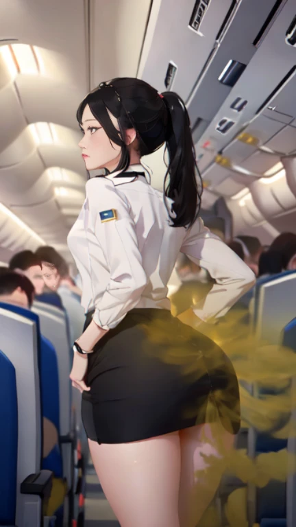 ((velocity)),Yellow smoke,Attacked by farts, (((Women farting))),(girl farting while walking down the aisle of the plane)),frowned,velocity,(Yellow smoke is rising))(a female air hostess), (wearing a flight attendant uniform and skirt),(stand facing the screen),(her butt facing the screen)) (ponytail black hair),(Asian woman),(inside airplane),(masterpiece:1.2、top-quality)、(the Extremely Detailed CG Unity 8K Wallpapers、ultra-detailliert、Best Shadows)、(细致背景)、(The best lighting、extremely delicate and beautiful)、depth of fields、1girl in、独奏