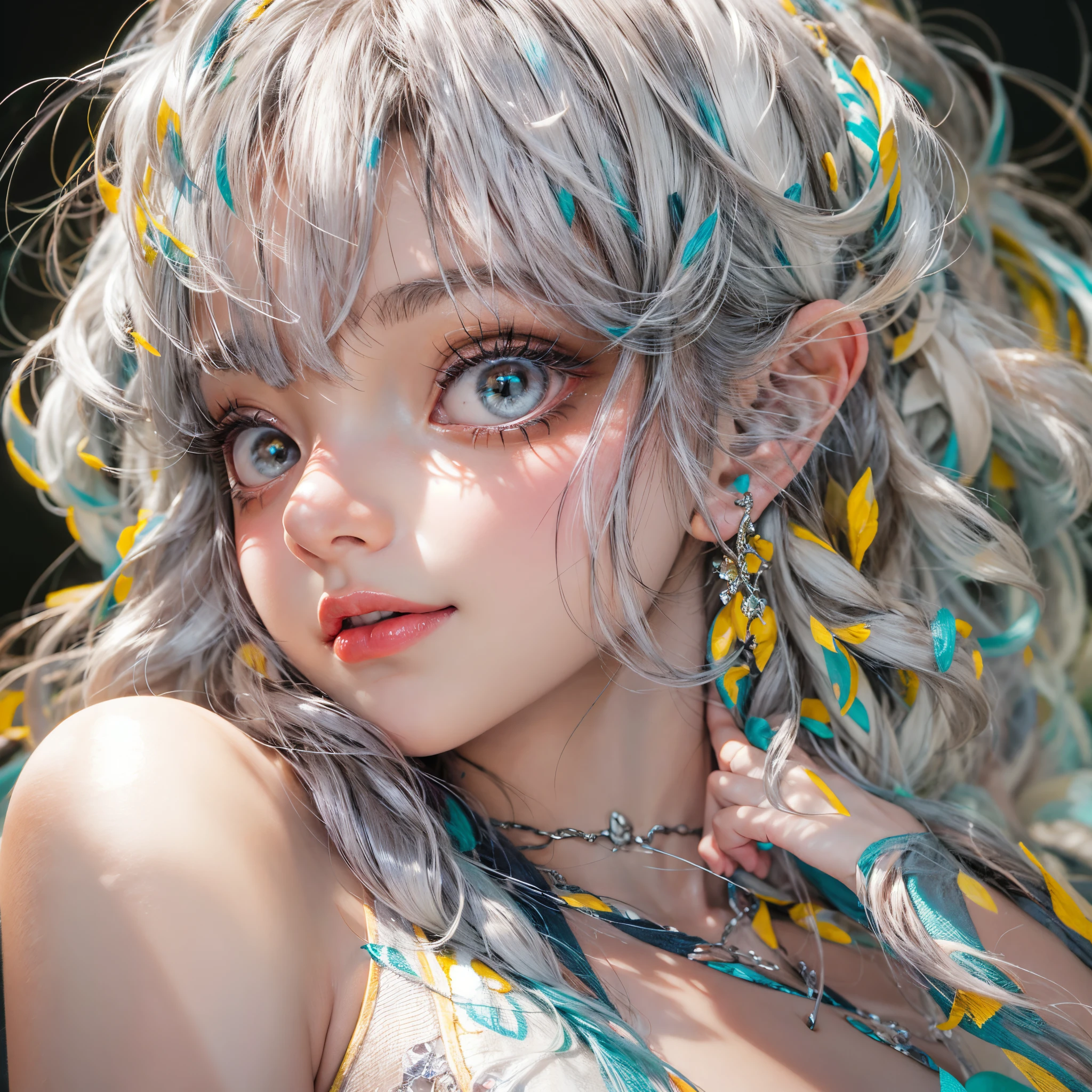 ( Masterpiece:1.25, exposed:1.2, White and vivid colors, navel), (sexy junior idol), ((face variations)), portrayed in the best quality and high resolution. The image should be ultra-detailed, realistic, and photorealistic with a touch of rawness. back lighting, colorful Light shines through delicate stained glass. The medium can be a combination of photography and concept art. The color tone should be vibrant and vivid, enhancing the overall visual impact. (Whole Body proportions and all limbs are anatomically accurate), (nipple:-0.9) .