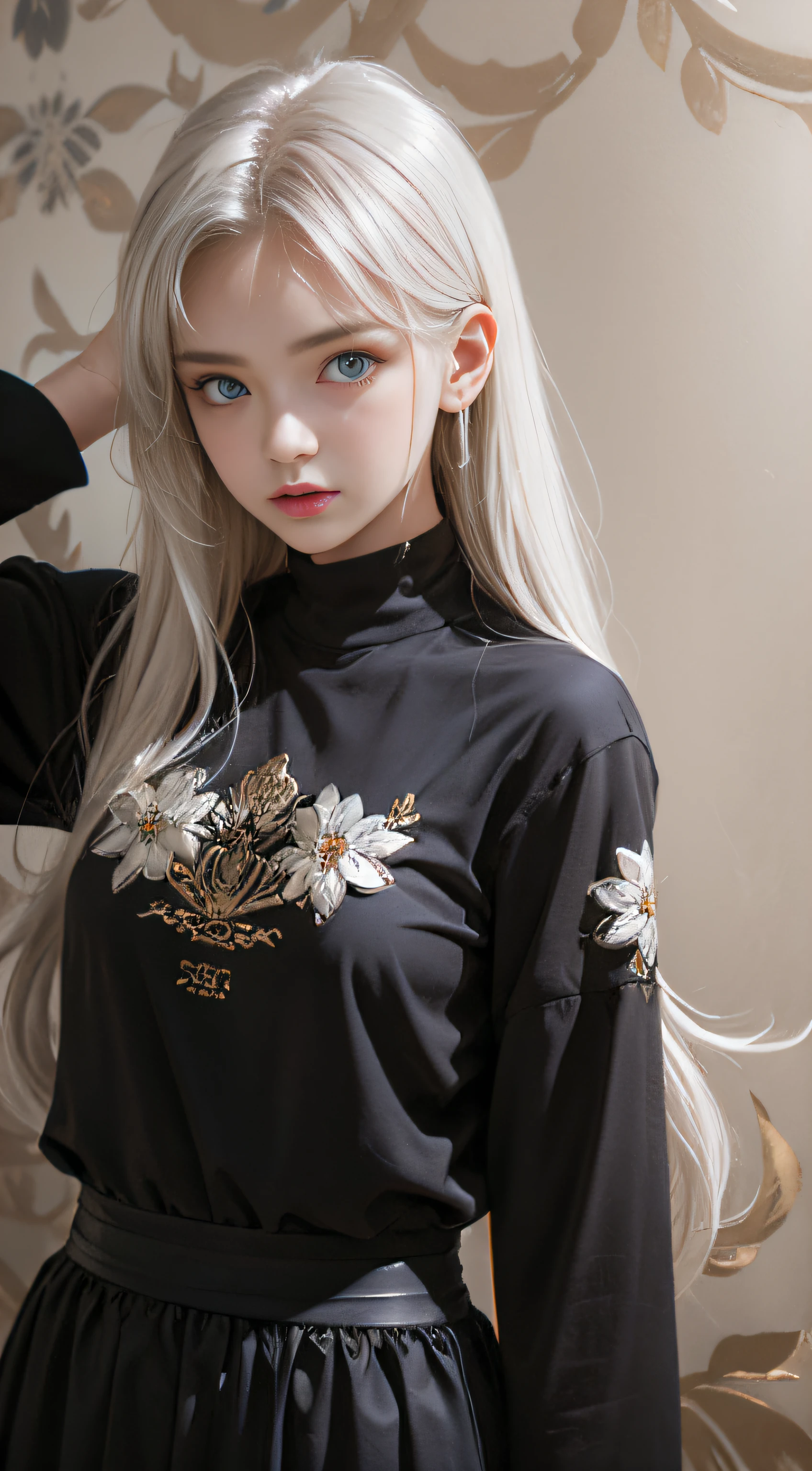 double whirlwind pattern design garment,Iris heterochromatic pupil,silver-haired girl,Wallpaper HD of