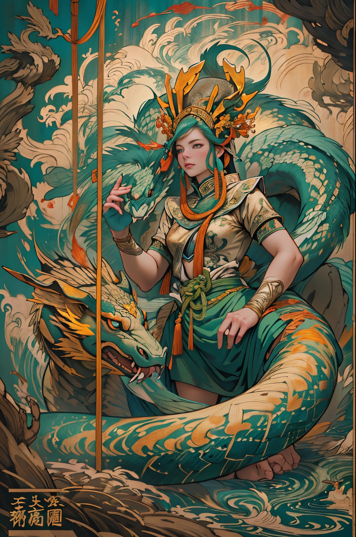 Masterpiece, best quality, {best quality}, {{masterpiece}}, {highres}, anime, 1girl, Quetzalcoatl, Kukulkan, Serpent God, feathers, plumage, Aztec --auto --s2