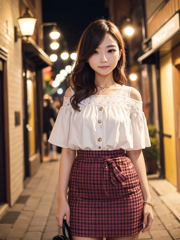 Woman wearing a charming outfit It's in the evening.