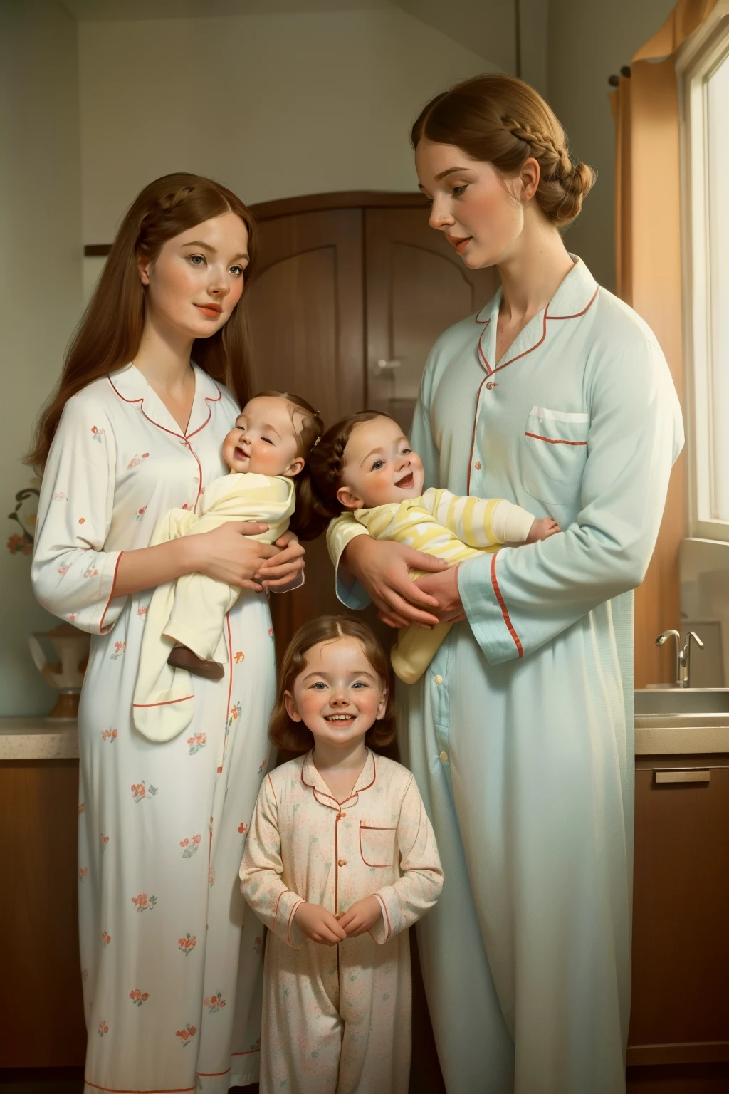 A 2 woman with white skin, wavy brown hair, is sitting on her bed in her room and the room is full of sausages everywhere, in the bed on the bureau on the floor, she is with a smile and a doll.