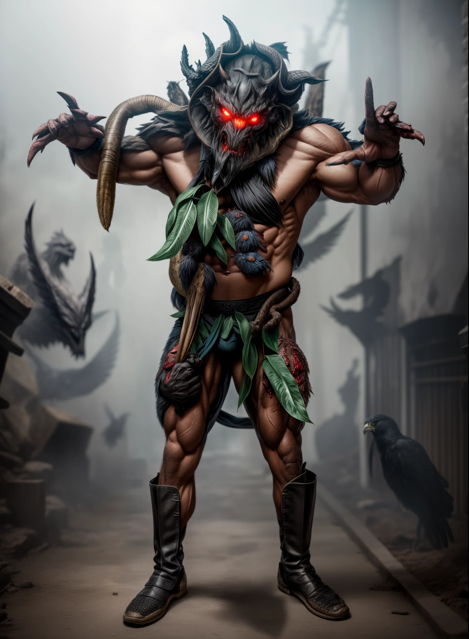 The Monster、plant monster、Bulk、blacks、Bloody、musculature、Birds of prey beast、beast、Bleeding、Bloody、Bloody、Top image quality、​masterpiece、8K、kook、Strongest、Atrocious、The Monster、Murderous ghosts、Force、wrestler、Musculoskeletal augmentation々、musculature、fear face、ogre、black man