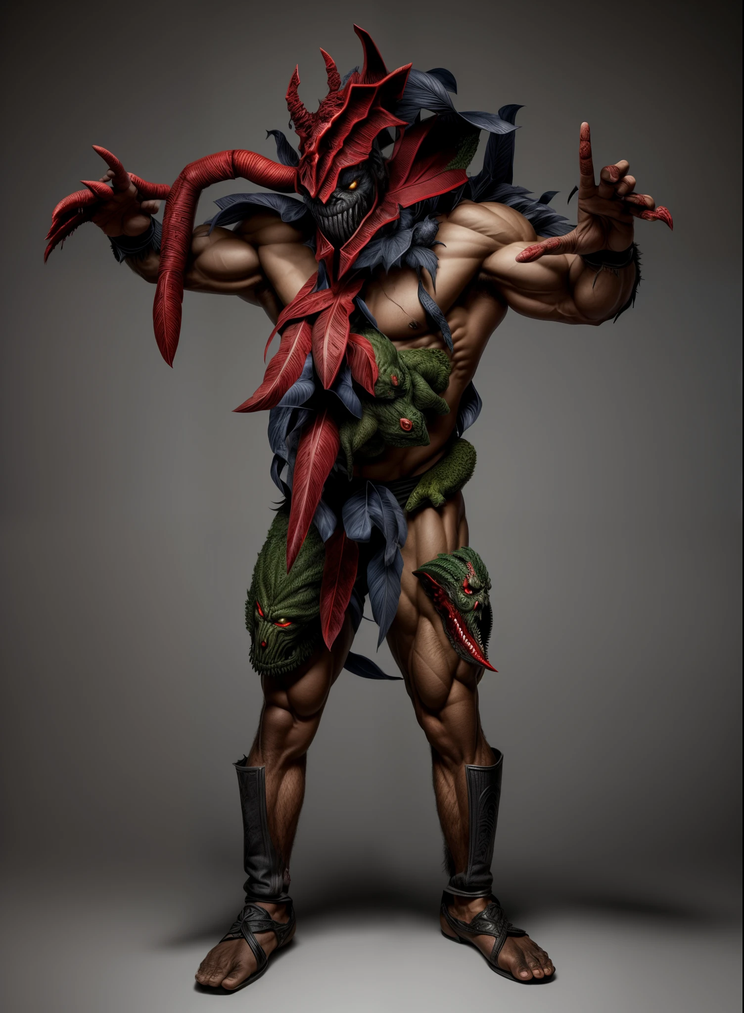 The Monster、plant monster、Bulk、blacks、Bloody、musculature、Birds of prey beast、beast、Bleeding、Bloody、Bloody、Top image quality、​masterpiece、8K、kook、Strongest、Atrocious、The Monster、Murderous ghosts、Force、wrestler、Musculoskeletal augmentation々、musculature、fear face、ogre、black man