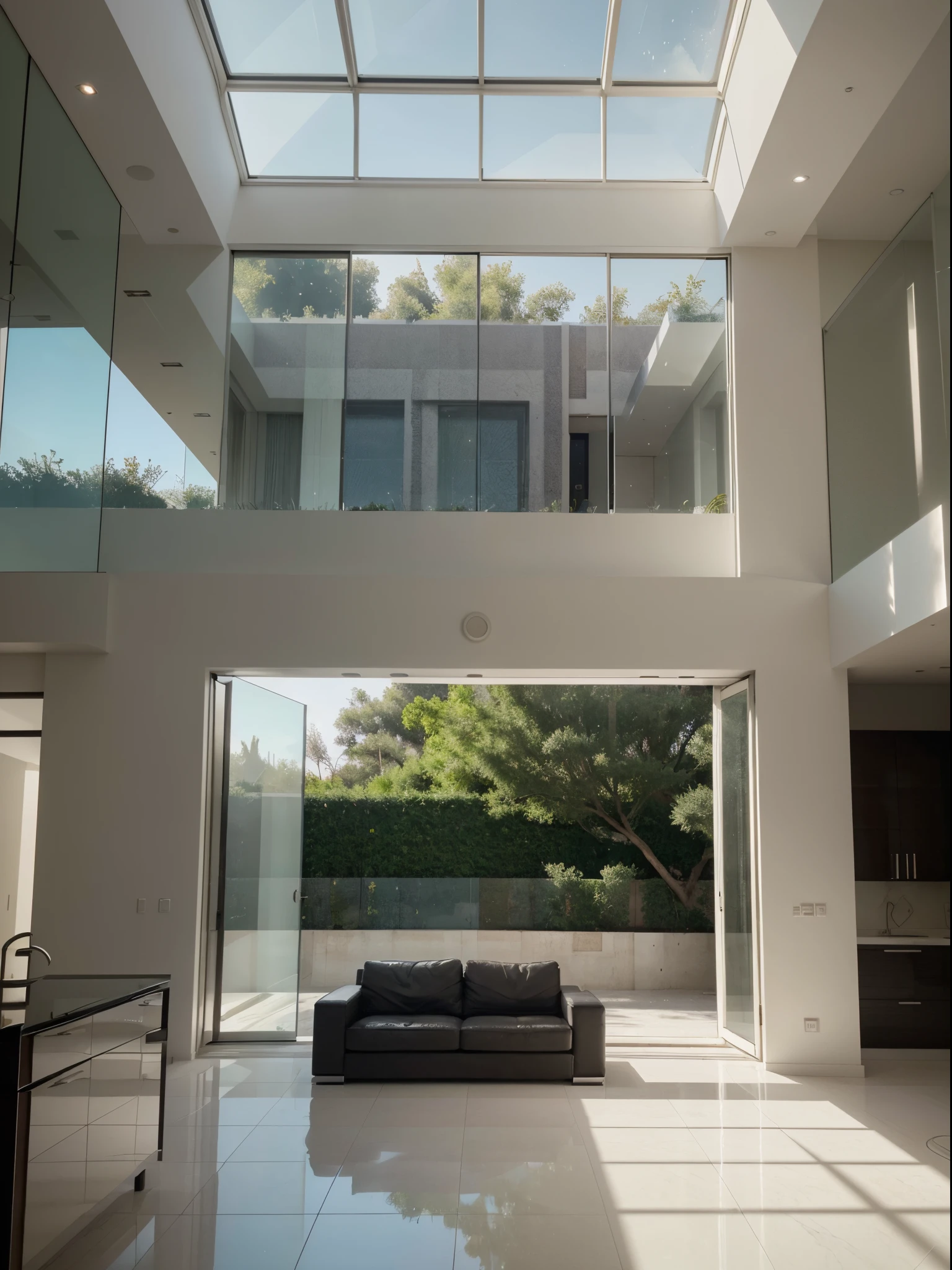 mediteranian style house, glass house in living room, minimal object, modern and luxury mansion, dynamic (RAW photo, real, best quality, masterpiece:1.2), (hyper realistic, photo-realistic:1.2), high quality, (bright lighting:1.2), perfect lighting, archdaily, daytime,  35mm f1.4