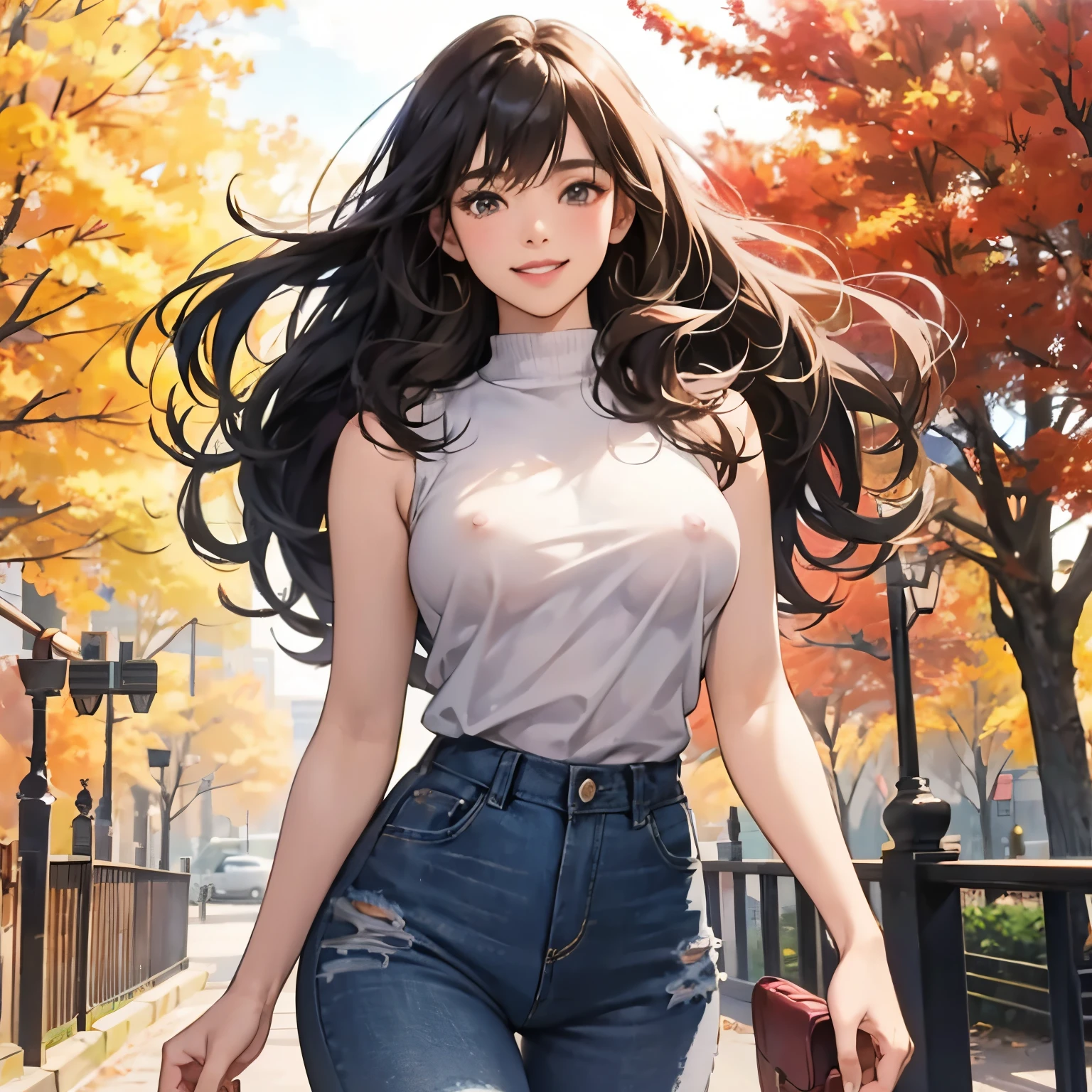Anime girl walking down the street with her purse in hand - SeaArt AI
