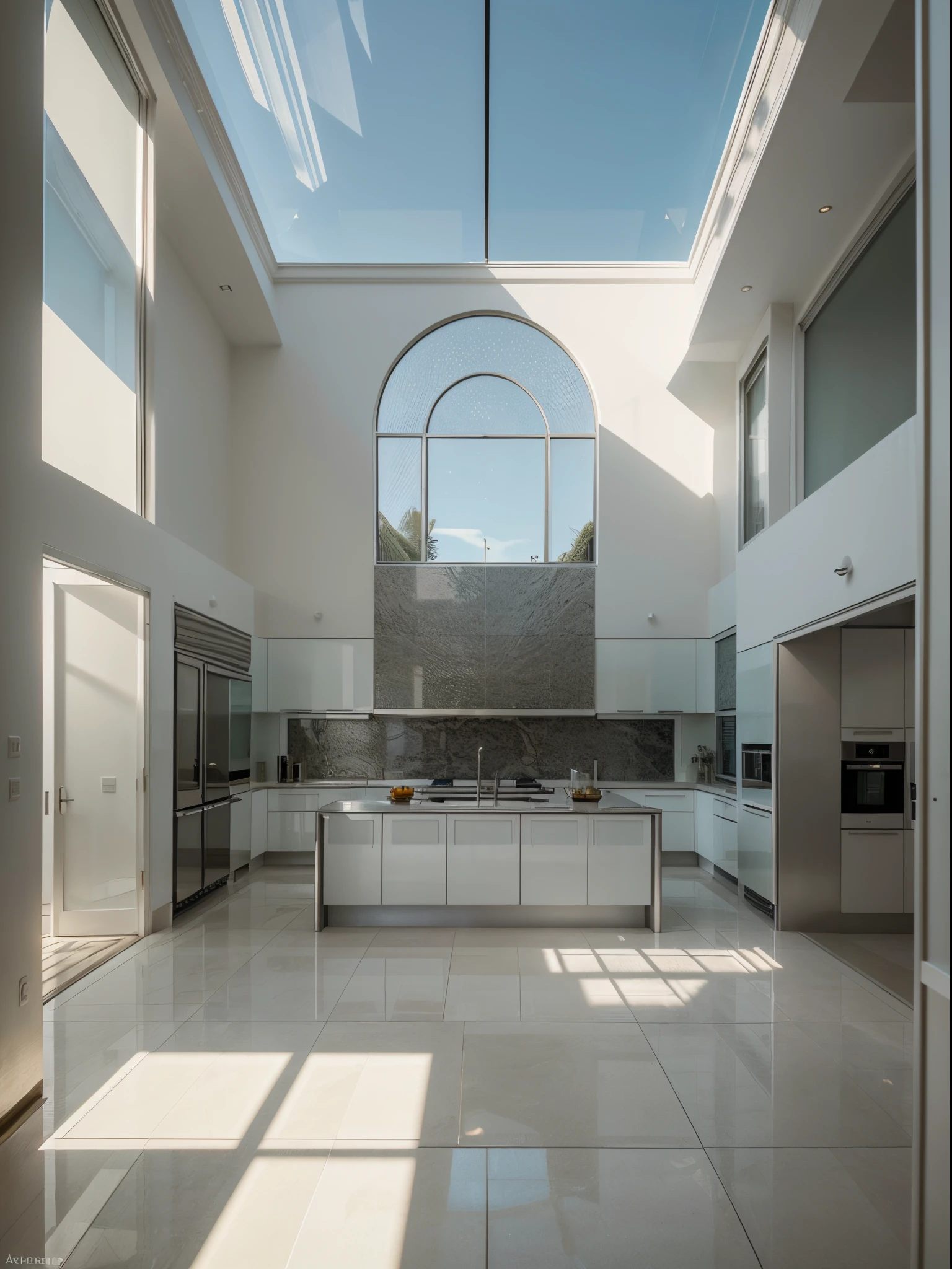 mediteranian style house, glass house in kitchen, minimal object, modern and luxury mansion, dynamic (RAW photo, real, best quality, masterpiece:1.2), (hyper realistic, photo-realistic:1.2), high quality, (bright lighting:1.2), perfect lighting, archdaily, daytime