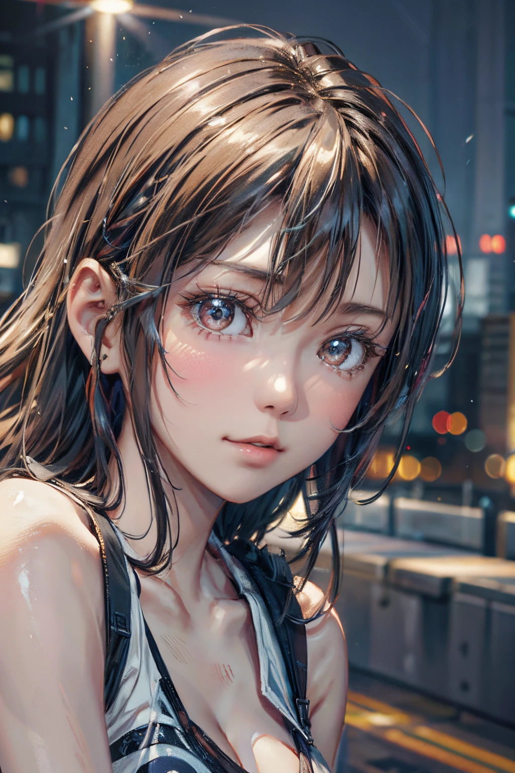 (masutepiece), Natural light, Photorealistic, Cameltoe, diffuse glow, depth of fields, Best Quality、profetional lighting、Top image quality、masterpiece、The background is of the best quality、The background is professional lighting、portlate、There is a village frame pure、High 、a baby face、The b is a fantastic night cityscape、
