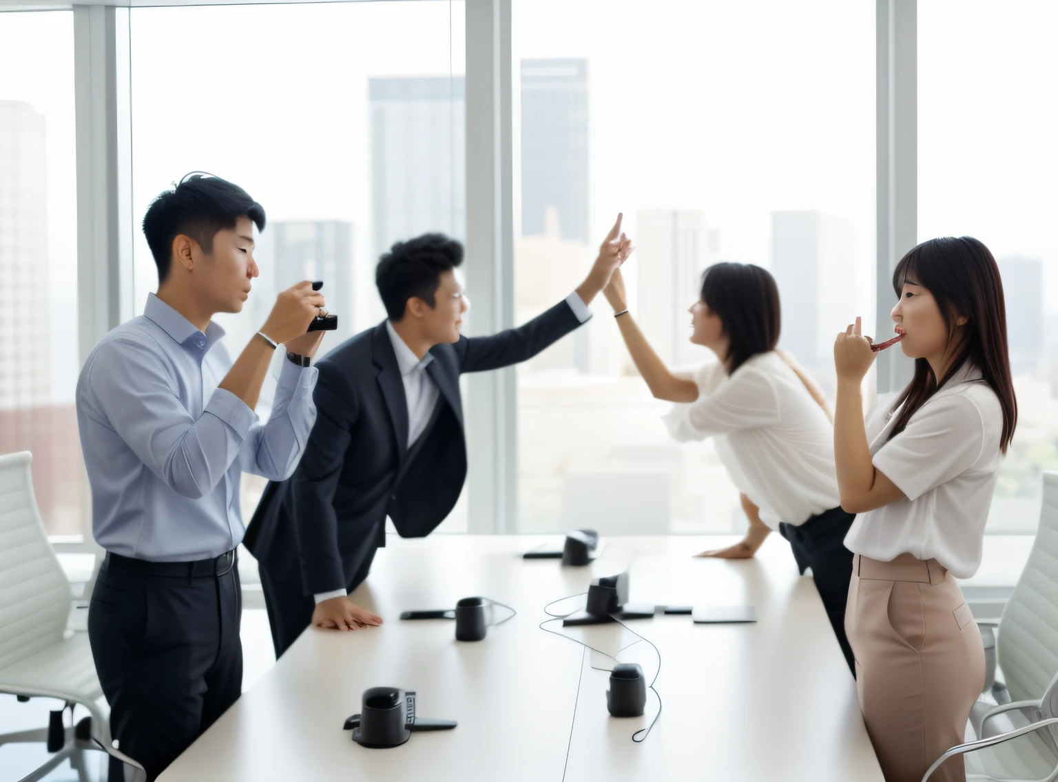 They were all standing in the conference room having a great time, marketing photo, stockphoto, pix, digital image, cooperation, blog-photo, Everyone had a great time, actor, collaborative, stock image, author:Masa Nakayama, transparent background, at a party, High quality photos, k hd, professional cooperate, abnormal giant breasts, advertising photograph
