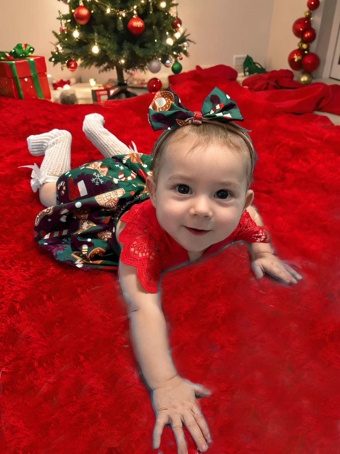 Christmas tree, New Year, with red balls , garland