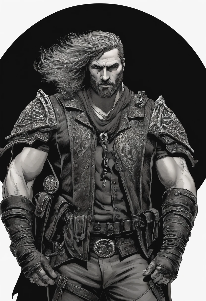A photo of Reaper leading the gang in a midnight raid,original,Jason “Reaper” Donovan was an imposing figure, standing at 6’5” with a muscular build, embodying the quintessential outlaw biker. His body was adorned with tattoos, each symbolizing a chapter of his turbulent life. A distinctive scar running down his left cheek and cold, piercing eyes added to his intimidating presence. Reaper’s rugged, weathered features spoke of a life lived on the edge, far removed from ordinary society., male