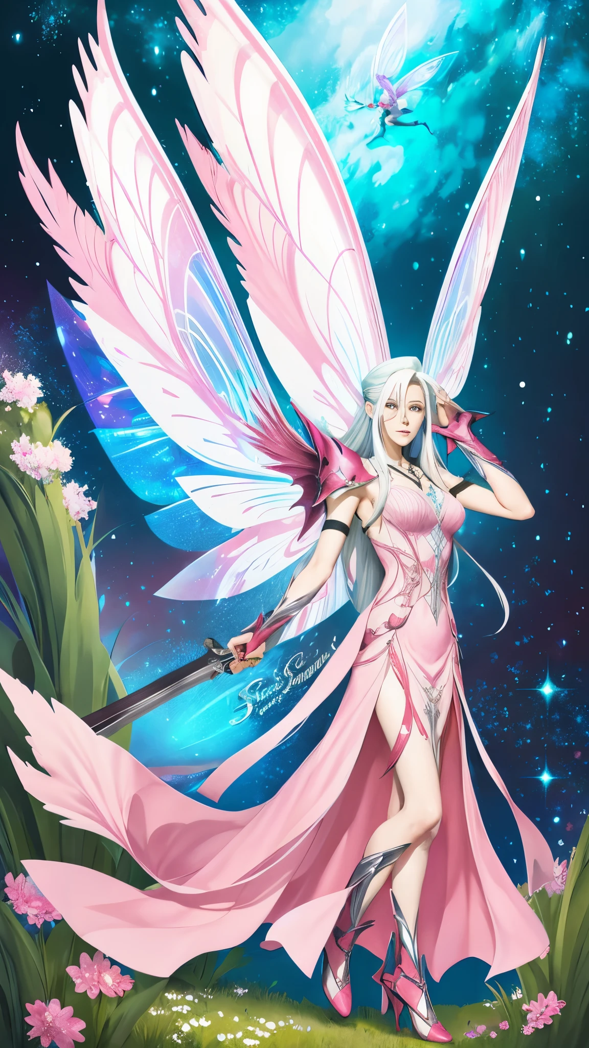 sephiroth in a pink dress with fairy wings