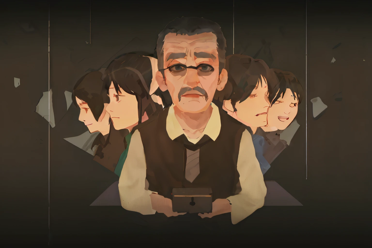 There was a group of people standing together, through new arts, Satoshi Kon&#39;s art style, cinematics, Screenshot of the animated movie, Satoshi Kon animation, Ryuta Ueda&#39;s artwork, anime film still, Guweiz style artwork, Satoshi Kon&#39;s style, author：Yukika Kamisaka