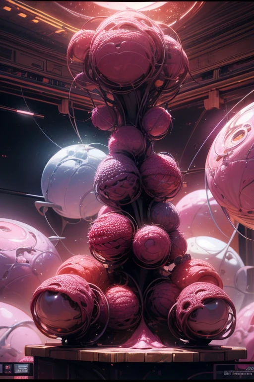 a group of raspberries sitting on top of a table, a raytraced image, tumblr, psychedelic art, in an colorful alien planet, 1994 video game screenshot, complex alien fractal structure, animation still screencap