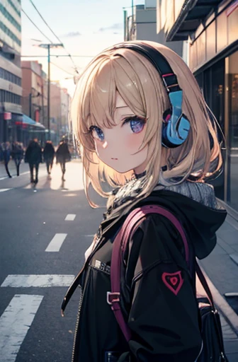 I like subculture、girl with、Listening to music、Street background、front facing
