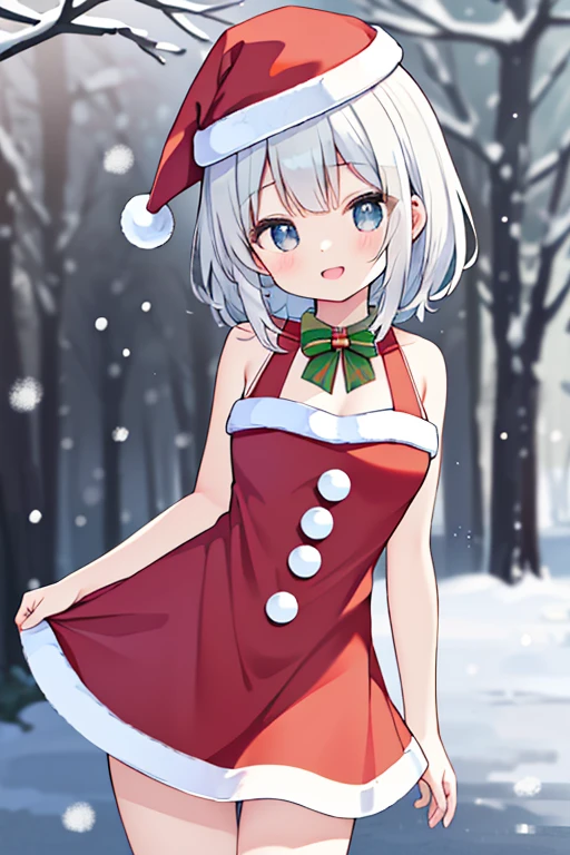 ((​masterpiece、top-quality:1.5、a high chroma:1.5、ultra-detailliert、high-resolution illustrations:1.5、Ultra-high-definition CG、8k size wallpaper、offcial art))、,(beautiful countenance、:1.5)、(seductive smile:1.3),(()),
 (sexy body)、((santa dress :1.5)),(santa hat),(Standing:1.5)、Seductive smile,Open mouth, (small breasts:1.3)、
,(positive:1.5),(cowboy shot:1.5)、(The background is a snow scene colors:1.5)、girl with,  masutepiece,