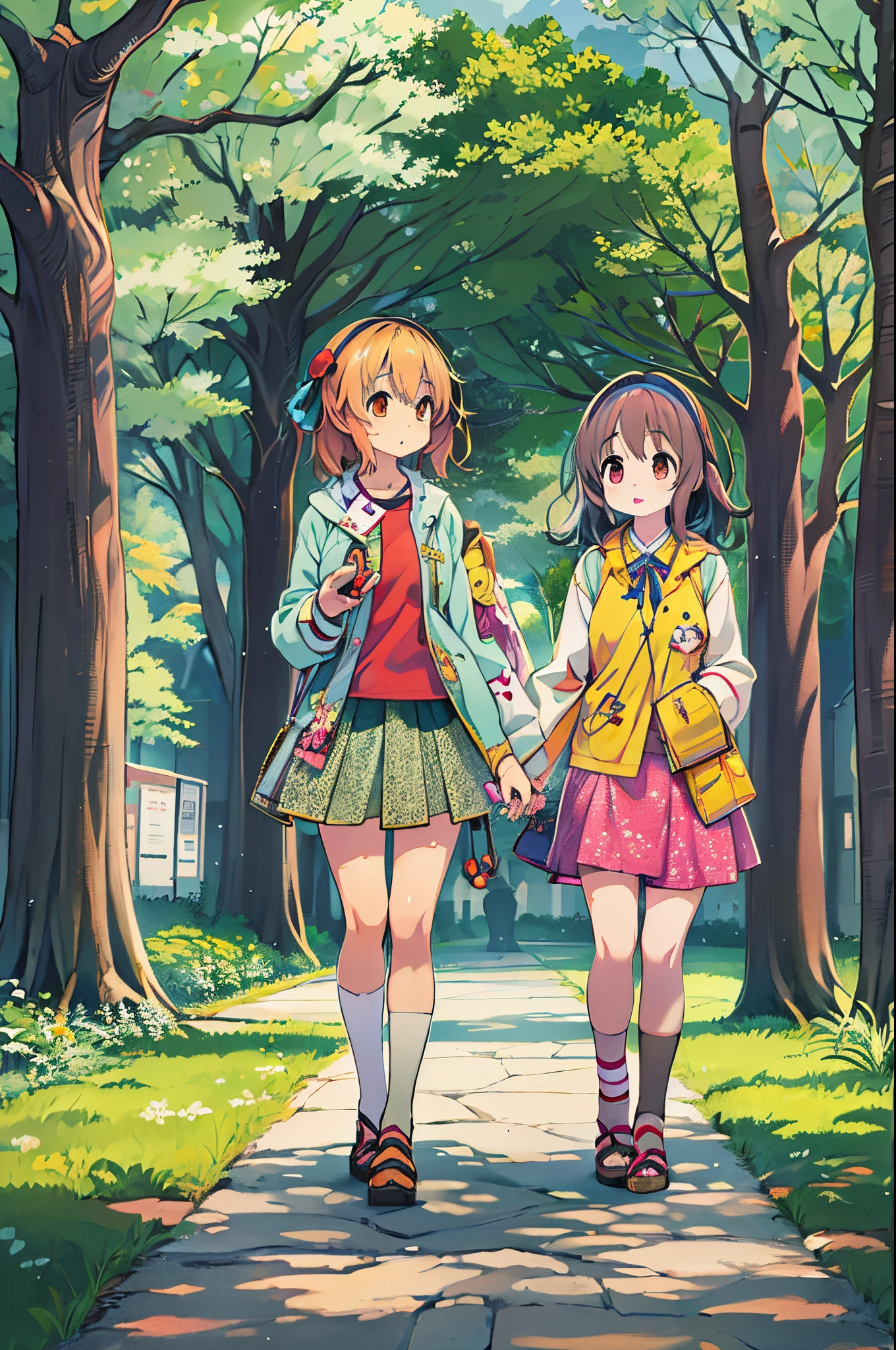 Anime image of two girls walking hand in hand in the park, kyoto animation key visual, kyoto animation anime key visual, kyoto animation still, Shirabii, official anime artwork, in style of kyoto animation, visual novel key visual, Kyoto Animation, Official art, anime key art, official anime still, anime key visual concept art of, slice of life anime