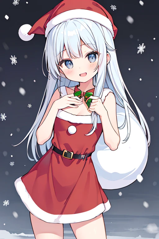 ((masterpiece、top-quality:1.5、a high chroma:1.5、ultra-detailliert、high-resolution illustrations:1.5、Ultra-high-definition CG、8k size wallpaper、offcial art))、,(beautiful countenance、:1.5)、(seductive smile:1.3),((pinch the edge of the skirt)),
(sexy body)、((santa dress :1.5)),(santa hat),(Standing:1.5)、Seductive smile,Open mouth, (small breasts:1.3)、
,(positive:1.5),(cowboy shot:1.5)、(The background is a snow scene colors:1.5)、girl with, masutepiece,