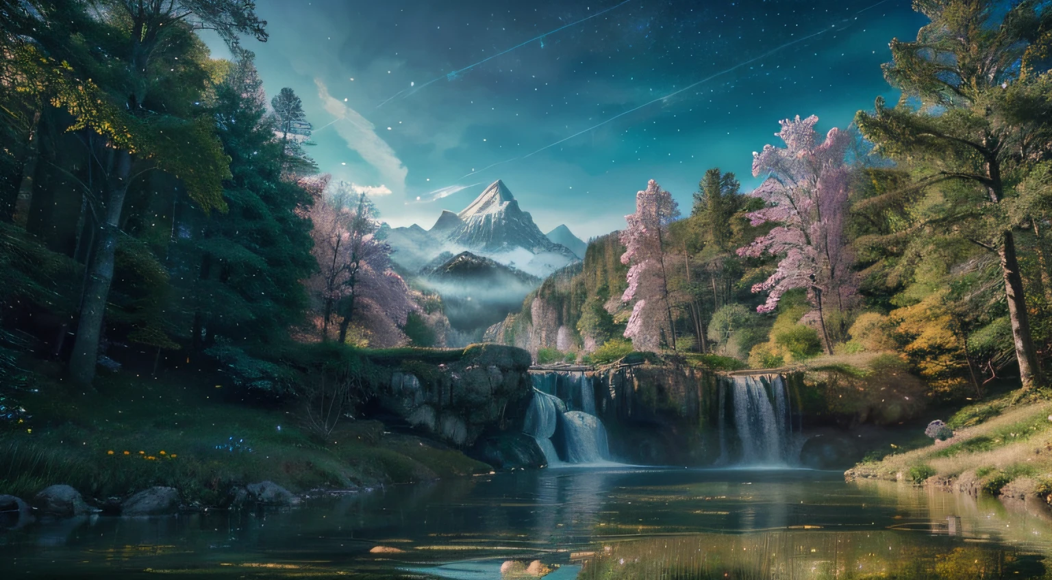 (best quality,4k,8k,highres,masterpiece:1.2),ultra-detailed,(realistic,photorealistic,photo-realistic:1.37),fantasy art,beautiful landscape scenery,colorful,ethereal lighting,mythical creatures,enchanted forest,majestic mountains,vibrant flowers,golden sunlight,magical atmosphere,dreamlike,serene,peaceful,tranquil,enchanted castle,elegant waterfalls,mystical fog,floating islands,sparkling river,pristine lakes,cosmic sky,hidden paths,whispering trees,fairy tale,otherworldly,vivid colors,soft pastels,hazy background,sublime,harmonious,nature's perfection,utopia,organic beauty,surreal elements,transcendent,undulating hills,serenity,awe-inspiring,Narnia-esque