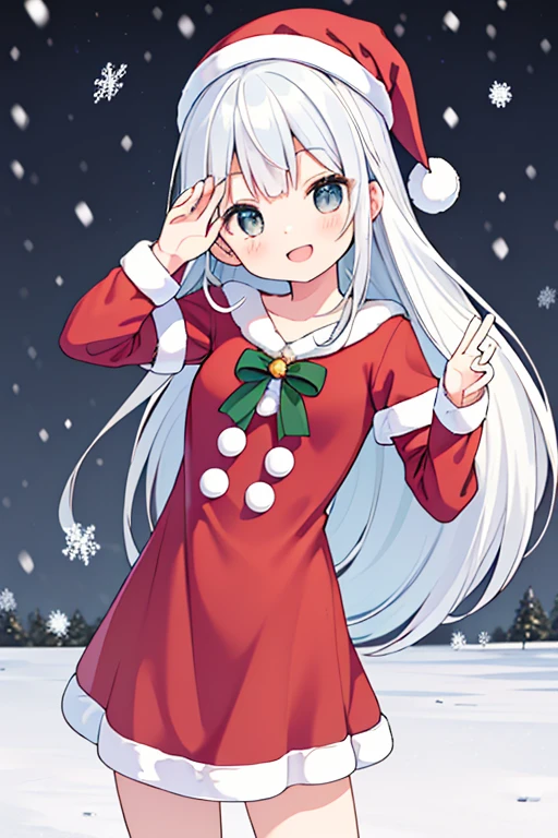 ((masterpiece、top-quality:1.5、a high chroma:1.5、ultra-detailliert、high-resolution illustrations:1.5、Ultra-high-definition CG、8k size wallpaper、offcial art))、,(beautiful countenance、:1.5)、(seductive smile:1.3),((best pose:1.5)),
(sexy body)、((santa dress :1.5)),(santa hat),(Standing:1.5)、Seductive smile,Open mouth, (small breasts:1.3)、
,(positive:1.5),(cowboy shot:1.5)、(The background is a snow scene colors:1.5)、girl with, masutepiece,
