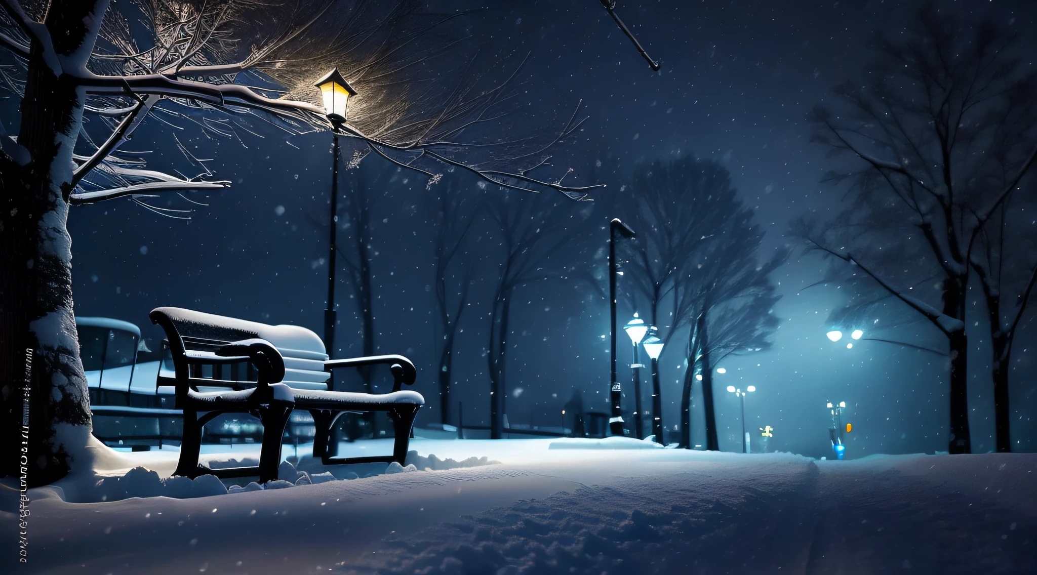 snowy night scene with a bench and street lights, winter night, snowy night, snowfall at night, winter park background, snowy winter christmas night, winter atmosphere, beautiful winter area, atmospheric cold lighting, snowy winter scene, winter setting, perfect lighting in a snow storm, winter scene fantasy, winter in the snow, snowy winter, fotografia, winter snow, moonlight snowing