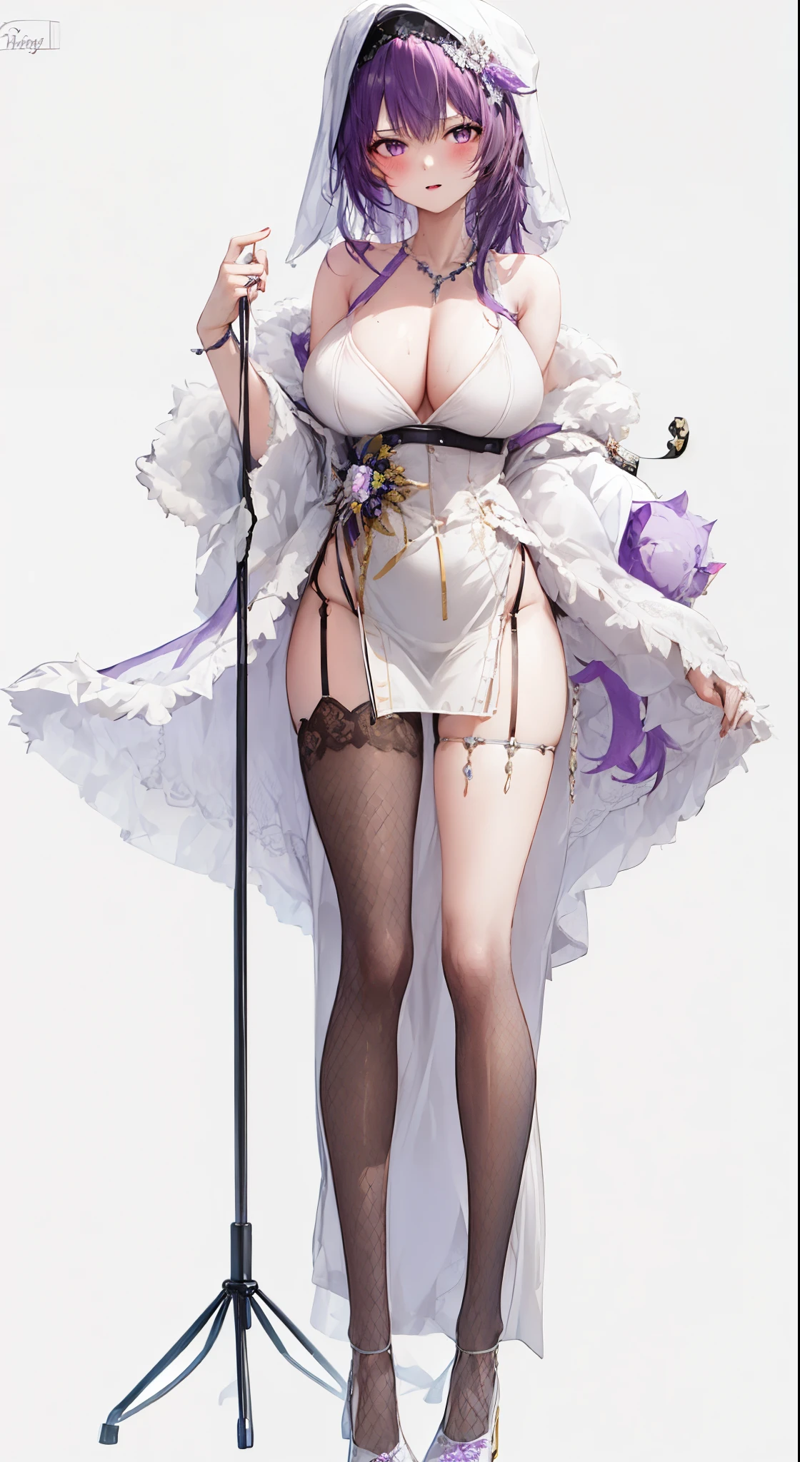 Gorgeous purple hair,age wife,Bigchest,Real-time 2D images