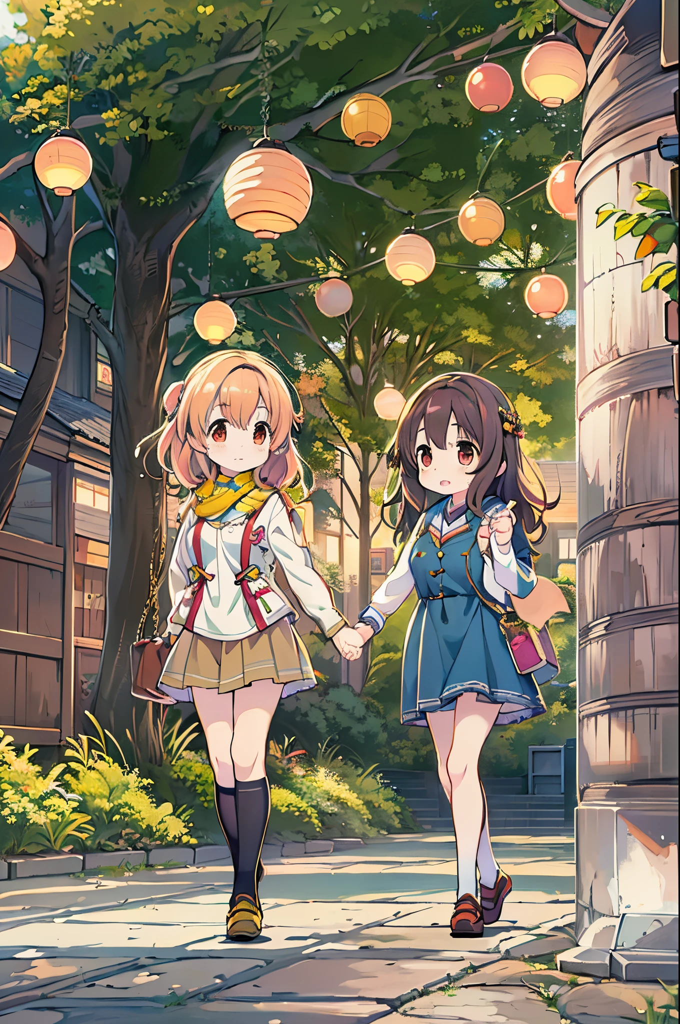 Anime image of two girls walking hand in hand in the park, kyoto animation key visual, kyoto animation anime key visual, kyoto animation still, Shirabii, official anime artwork, in style of kyoto animation, visual novel key visual, Kyoto Animation, Official art, anime key art, official anime still, anime key visual concept art of, slice of life anime