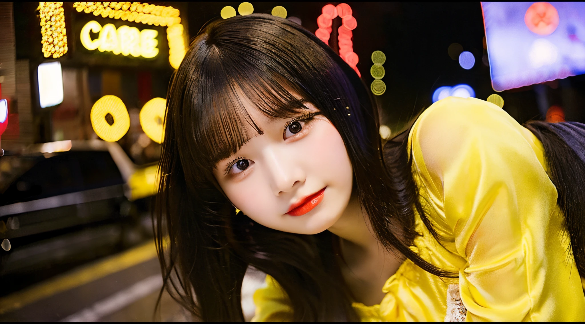 18 year old cabaret club girl in yellow miniskirt dress