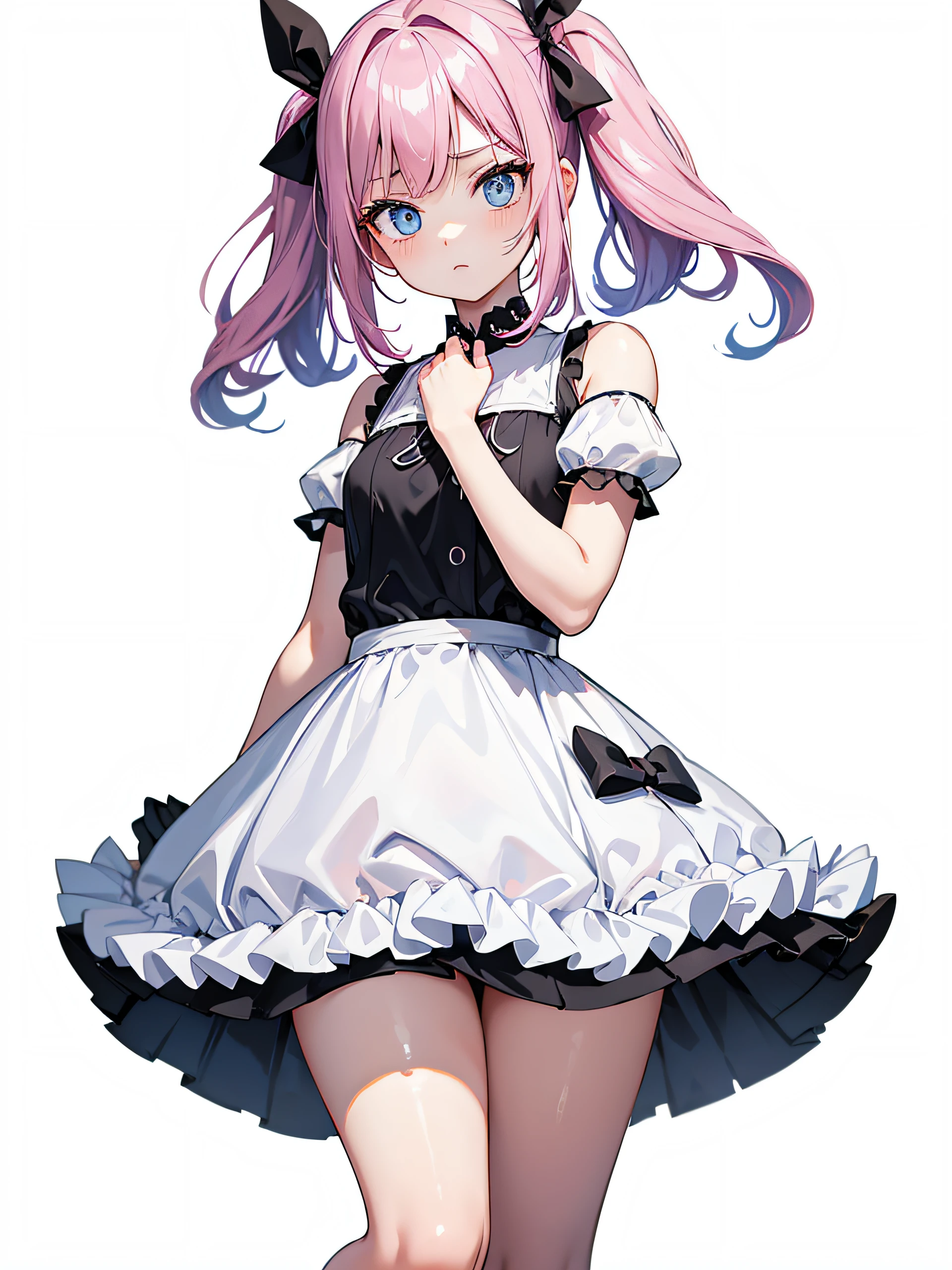 solid black background, pale blue color eyes, dark pink hair color, double.pony tails, nothing background, Transparent PNG, cute girls, Gorgeous idol dress, White dress, 17 years younger, White knee-length socks, Place your left hand on your chest