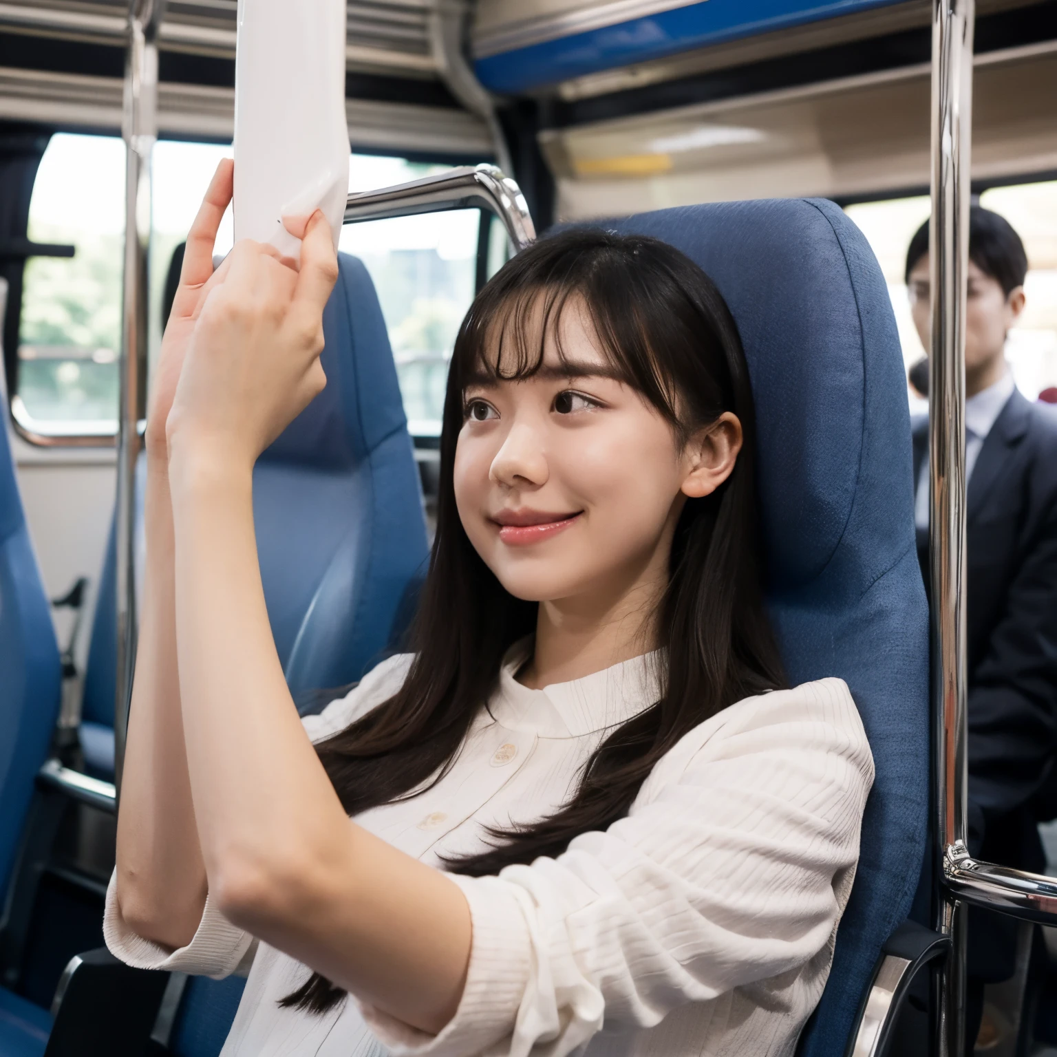 8K, RAW Portrait (Japanese women),masterpiece、PhotoRealistic:1.3、Realistic, Ultra-high resolution, Highest quality, Real Life Photos ,( in the evening :1.1),(((Showing panties:1.4)))、((Visible panties:1.4))、((A girl sitting on a train seat on the Yamanote Line and looking at her smartphone))、((((1 Girl:1.5)))), (((電車内でスカートをたくし上げてShowing panties18歳成人女子:1.4)))、(Cute face:1.3)、Japanの1 Girl,((Japan'Most popular female employees))、((Navy blue checkered uniform skirt and light blue short-sleeved blouse))、((Japanese High School Uniform:1.6))、Black short bob hair、(Written boundary depth:1.3)、 ((Dark brown eyes:1.2))、(Real skin texture:1.3)、(Immersive atmosphere:0.8、Chiaroscuro:1.2) 、(Look Viewer:1.3)、((Expressionless:1.3))、((Red cheeks:1.1))、((She is so small, Realistic, Colorful panties made of lace.))、((Showing panties:1.4))、((A woman rolling up her skirt))、((Emphasize panties))、The cutest girl in the world、((Spread your legs out to the side:1.4))、Detailed panties pattern、Panty Focus、